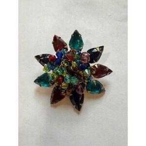 Vintage Floral Brooch Multi Color Rhinestone Flower Pin Costume‎ Jewelry